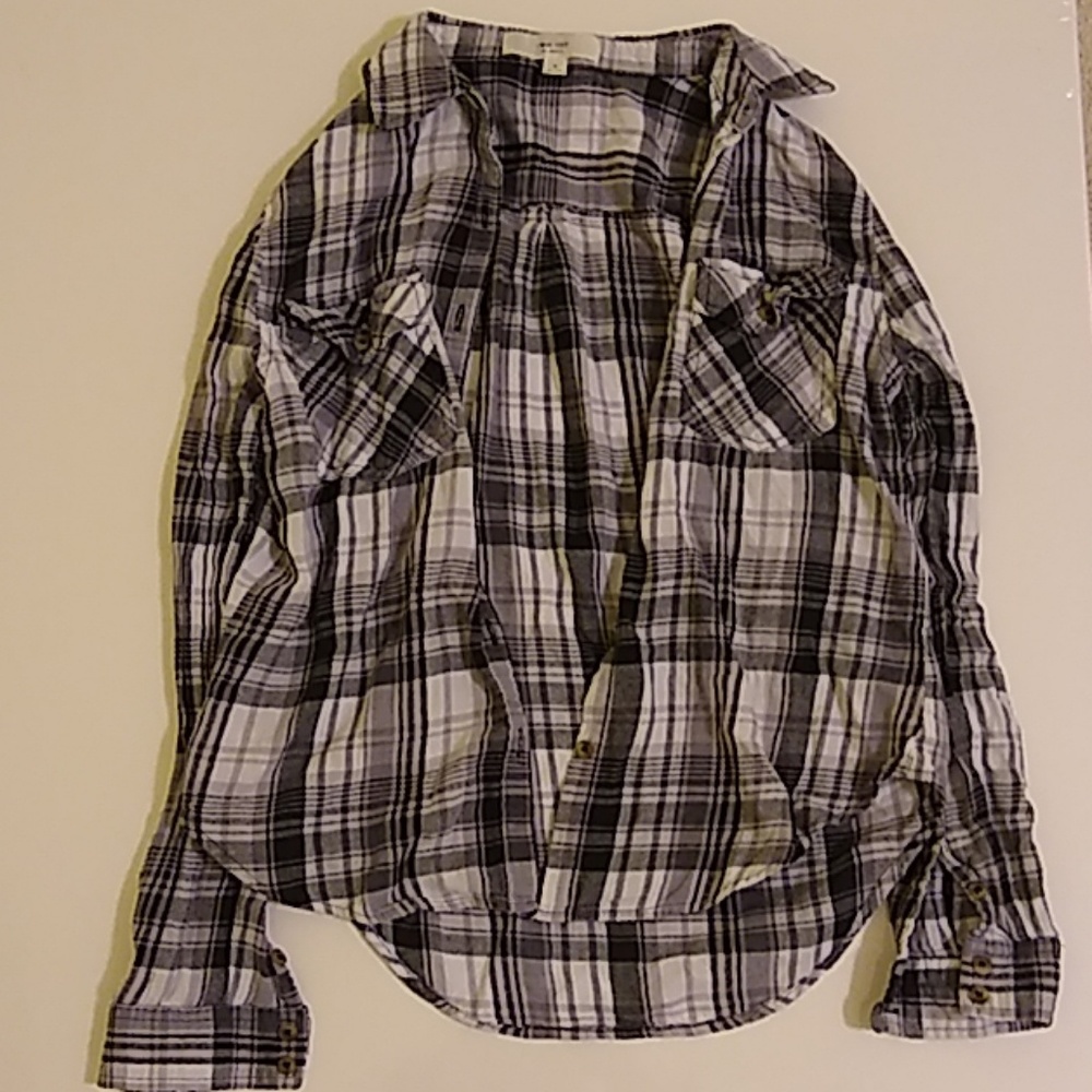 White and black plaid flannel shirt